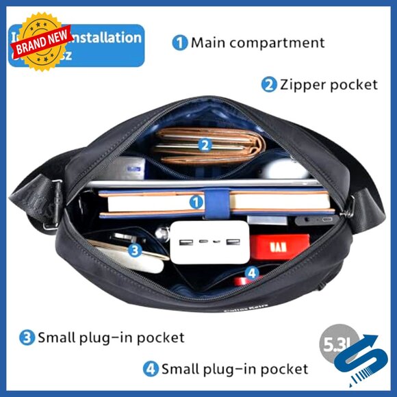 Lightweight Waterproof Messenger Bag Multiple Pockets Business Casual Travel - Picture 4 of 7